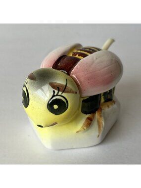 Vtg Japan Anthropomorphic Ceramic Honey Bee Pot Salt Cellar Jam Jelly Jar Spoon